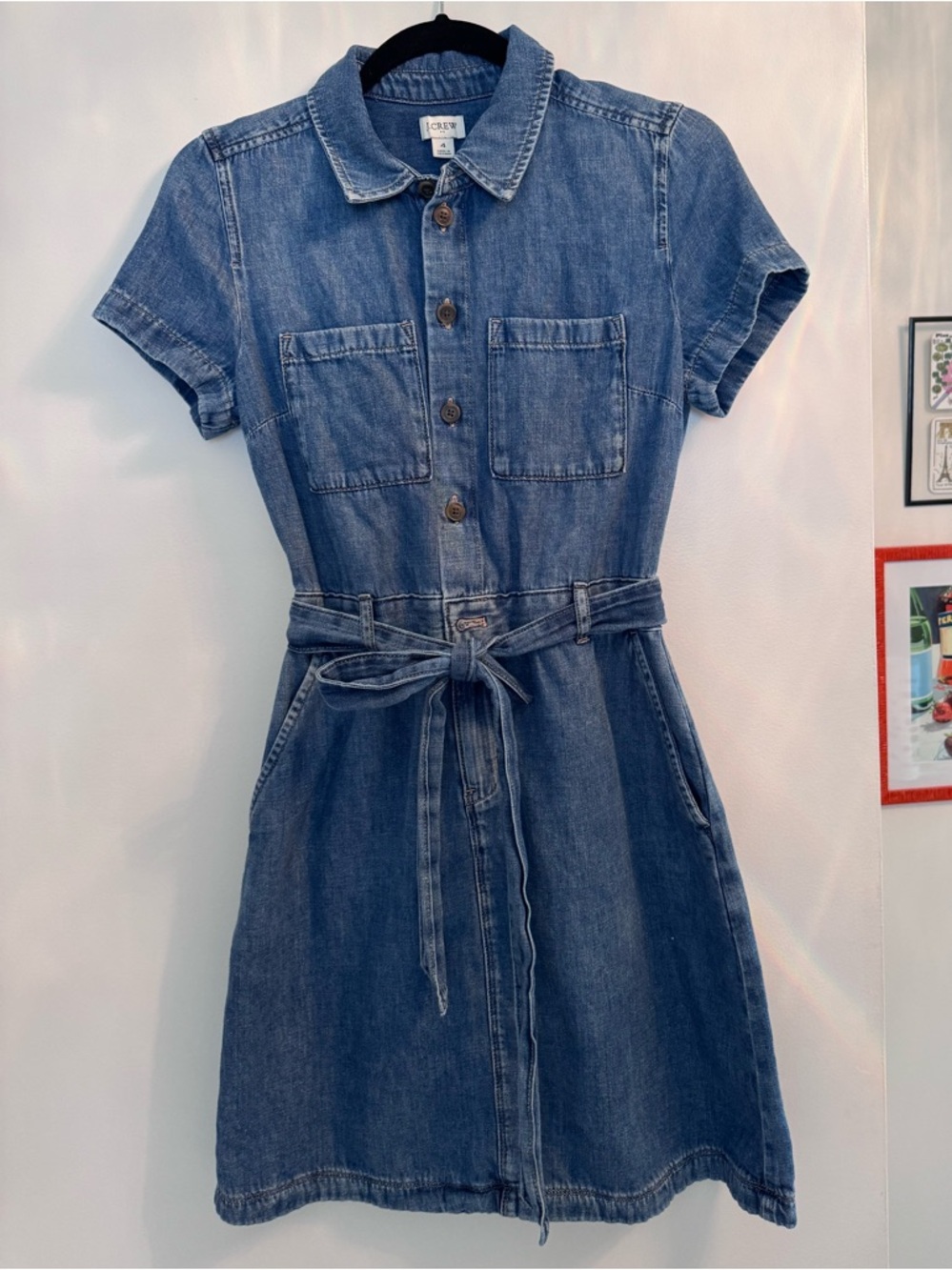 J Crew Factory Denim Shirt Dress with Tie Waist